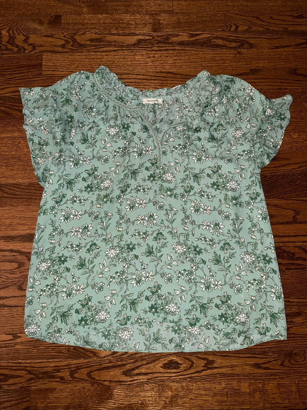 Max Studio Mint Green Floral Short Sleeve Blouse